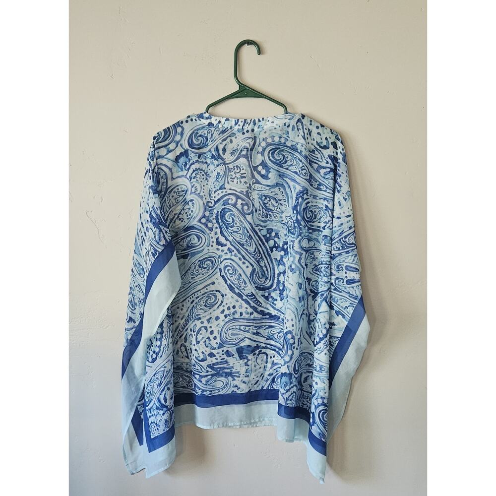 Chicos Top Womens L / XL Sheer Flowy BLUE Paisy Kimono Swim Beach Travel Top - Picture 3 of 6